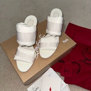 Christian Louboutin Patent White Just Nothing Double-Strap Slide Heels